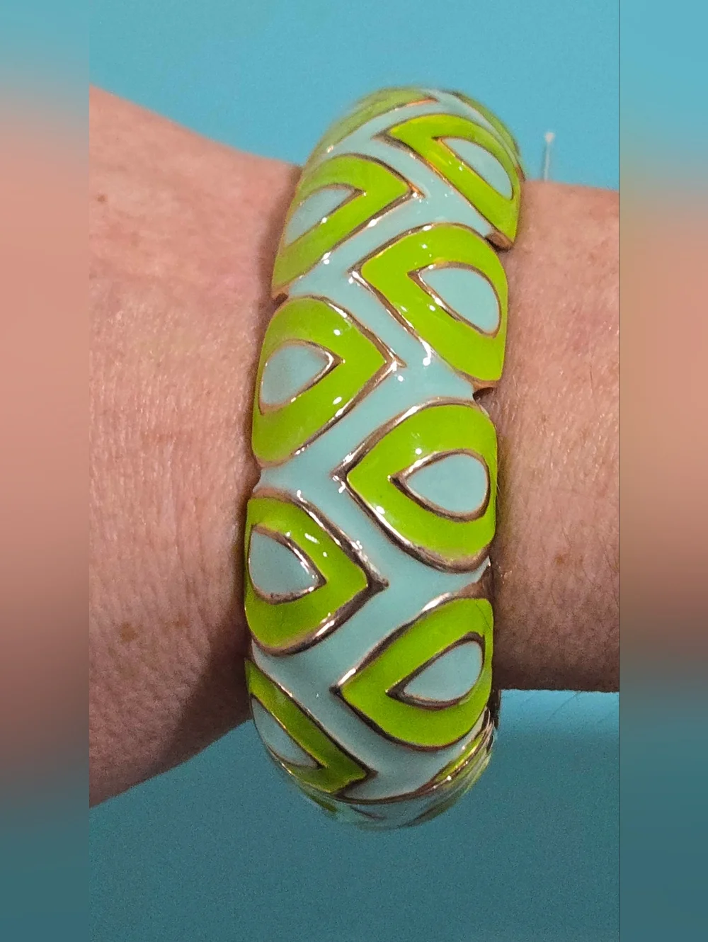 Sequin NYC Nordstrom Enamel Bangle Turquoise‎ & Lime Green Moorish Pattern NWT